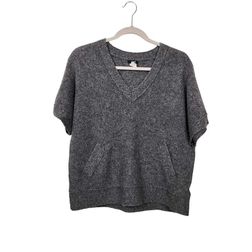 J. Crew Merino Wool Sweater Gray Silver Metallic V-Neck layering Women's Size XS